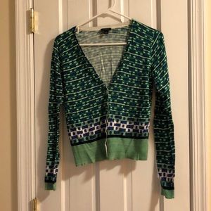 Ann Taylor blue and green patterned cardigan. Small.